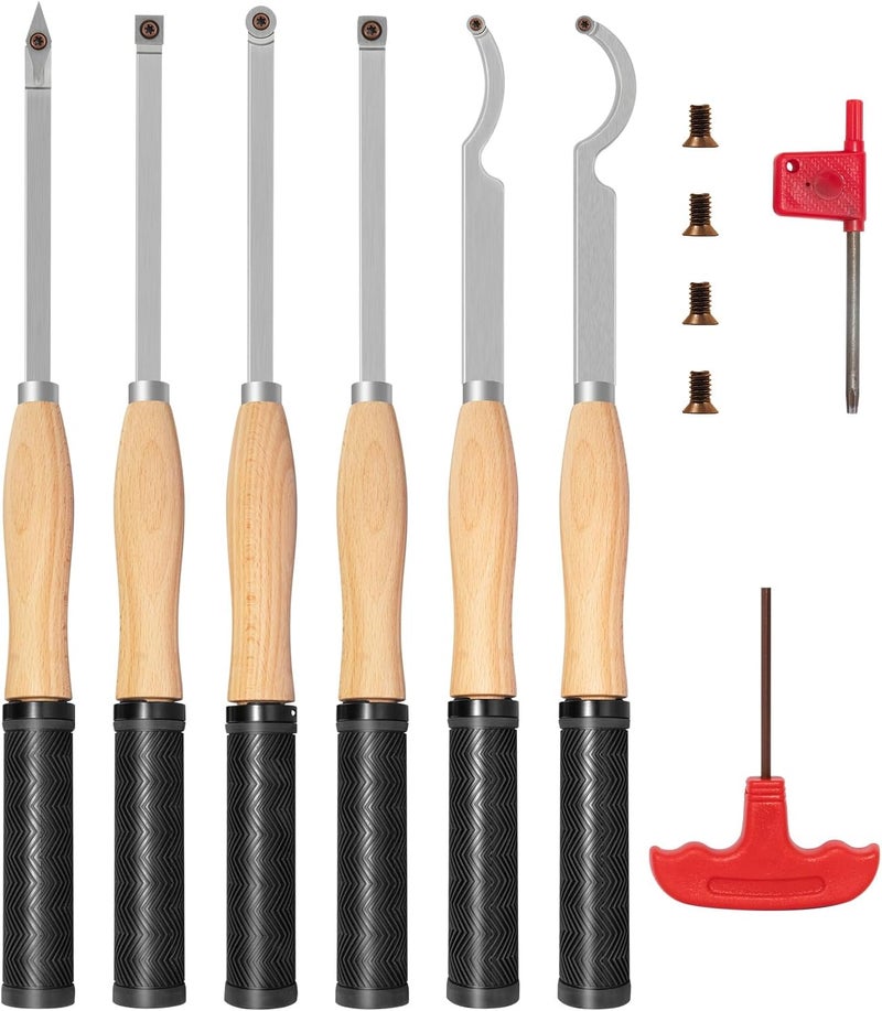 DEEFIINE 18.3" Full Size Carbide Tip Wood Lathe Turning Tool Kit, Lathe Roughing and Finishing Hollow Tool with Diamond Round Square Carbide inserts For Woodturning(6pcs) - Image 1